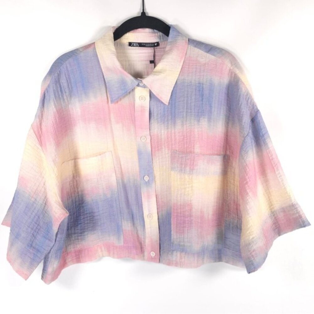 NWD ZARA Tie Dye‎ Crop Top OverShirt Button Up Flowy 3067/043/050 Size XL